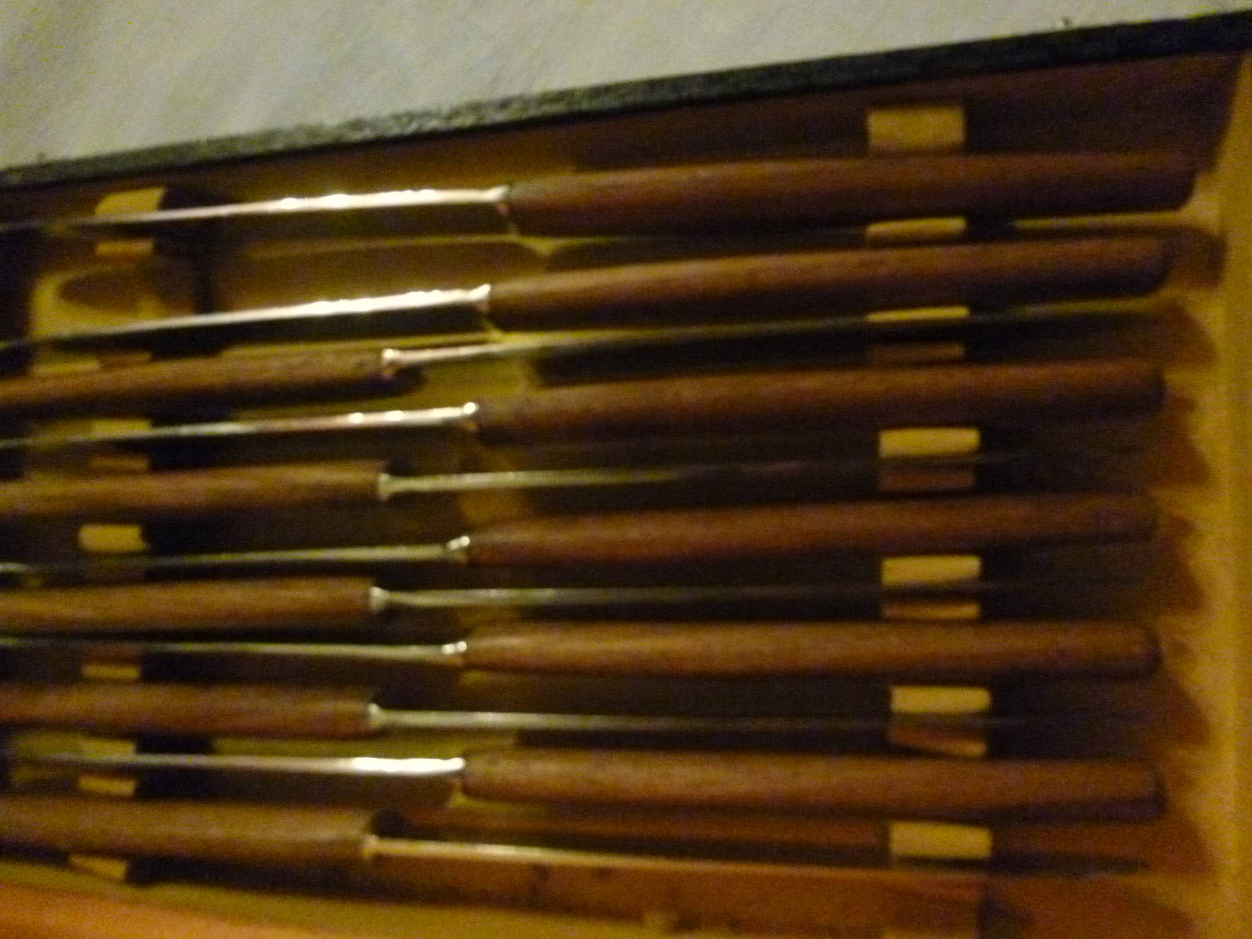 Box of 11 stainless steel and wood knives