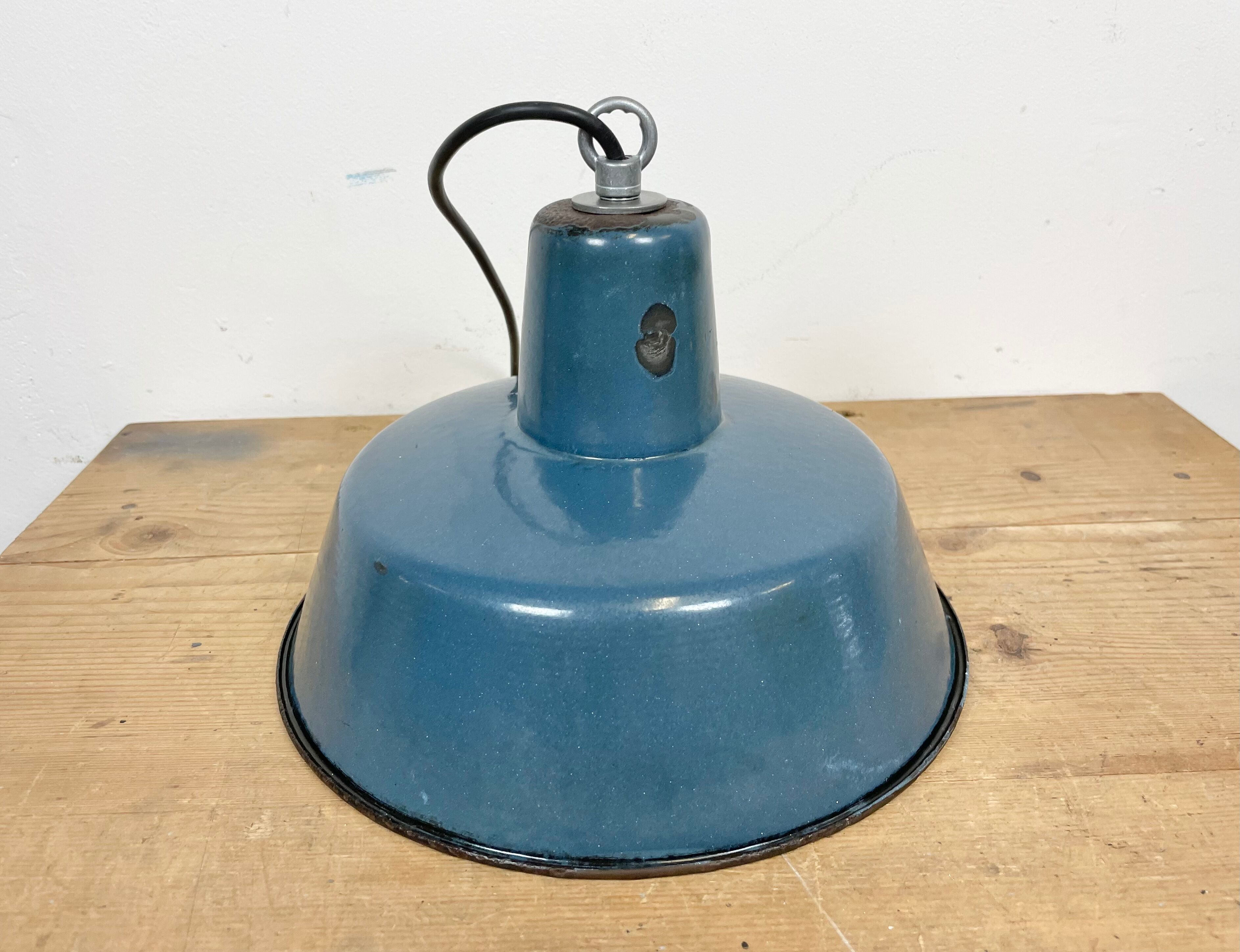 Industrial blue enamel pendant lamp, 1960s