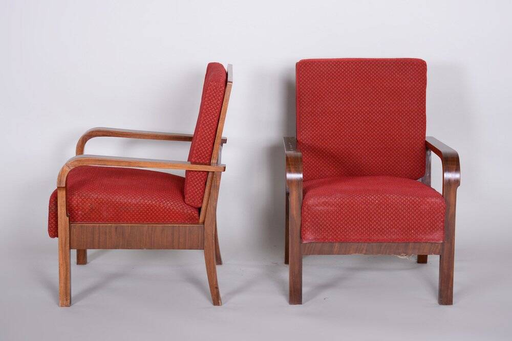 Set of Art Deco Walnut Armchairs, 1930s