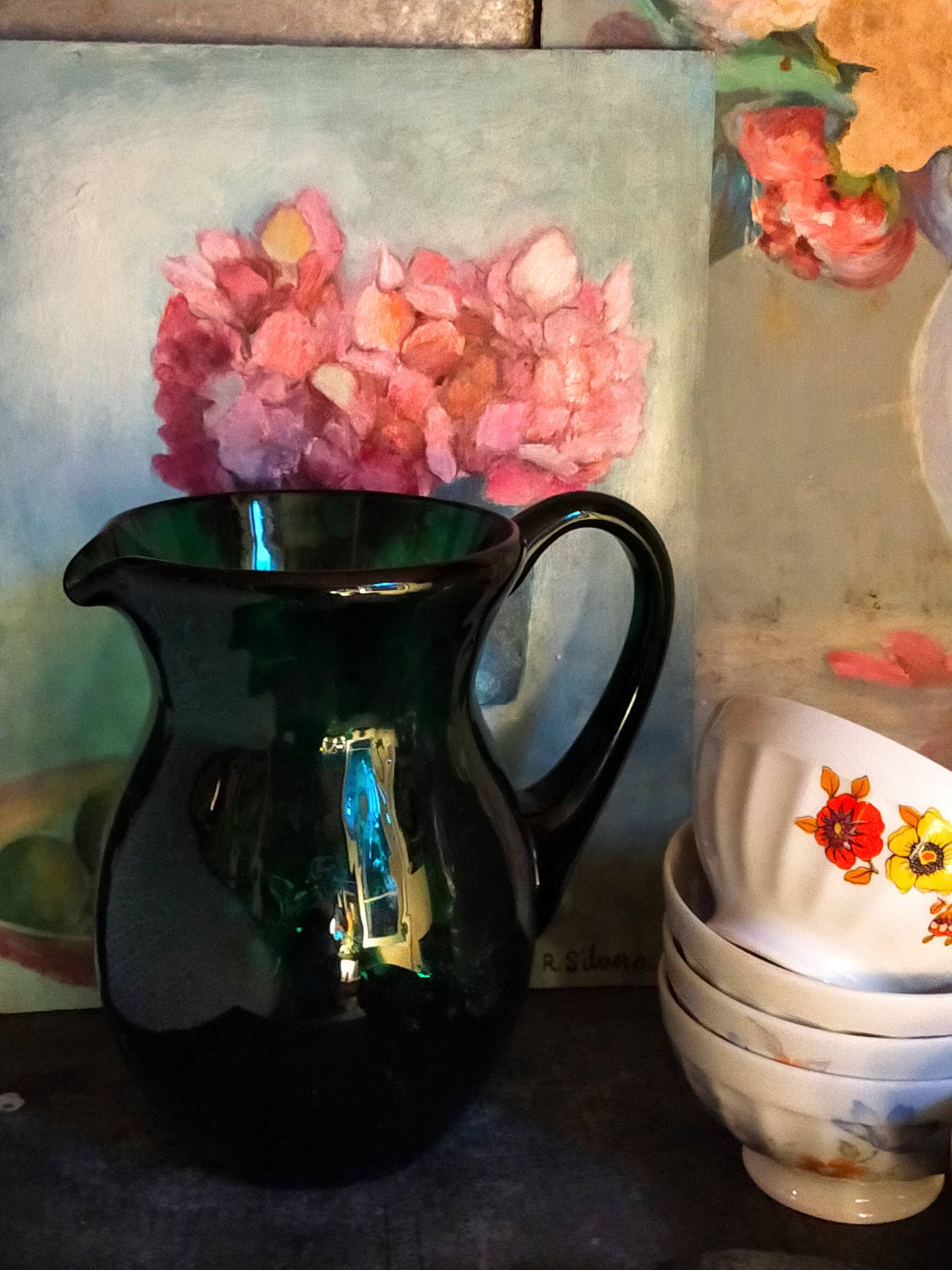 Vintage Empoli blown glass jug