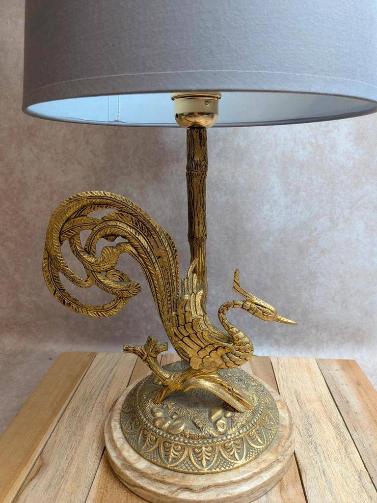 Large vintage lamp in moulded brass – Phoenix – onyx base – 1960s/70s