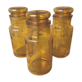 Set of 3 jars / jar in amber yellow glass of 21.5cm legal France.