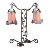 Two-headed wrought iron lamp by Muller, Art Deco, France, Circa 1920