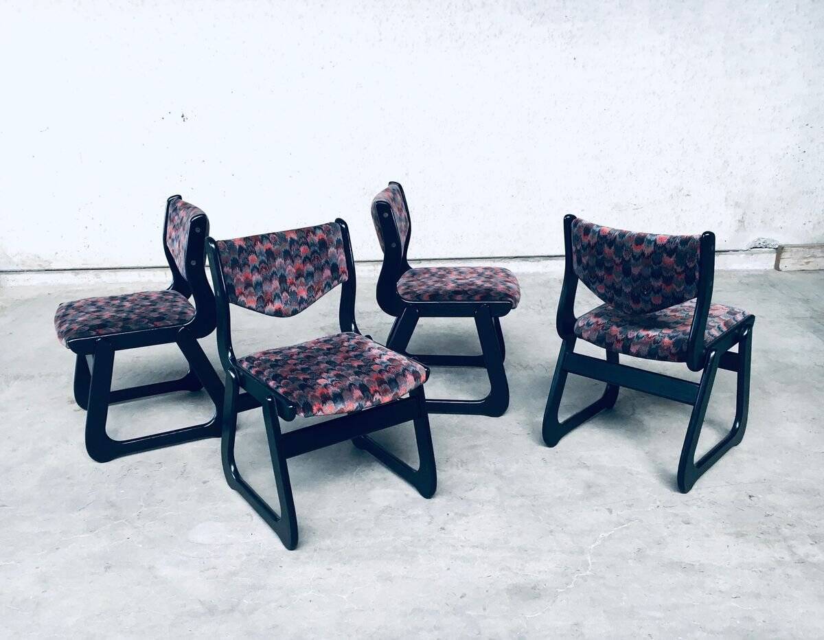 Mid-Century Modern Black Stained Wood Dining Chairs, 1970s, Set of 4