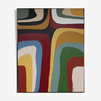 Tableau abstrait colorée "Arc en ciel n°4" 72x60 cm