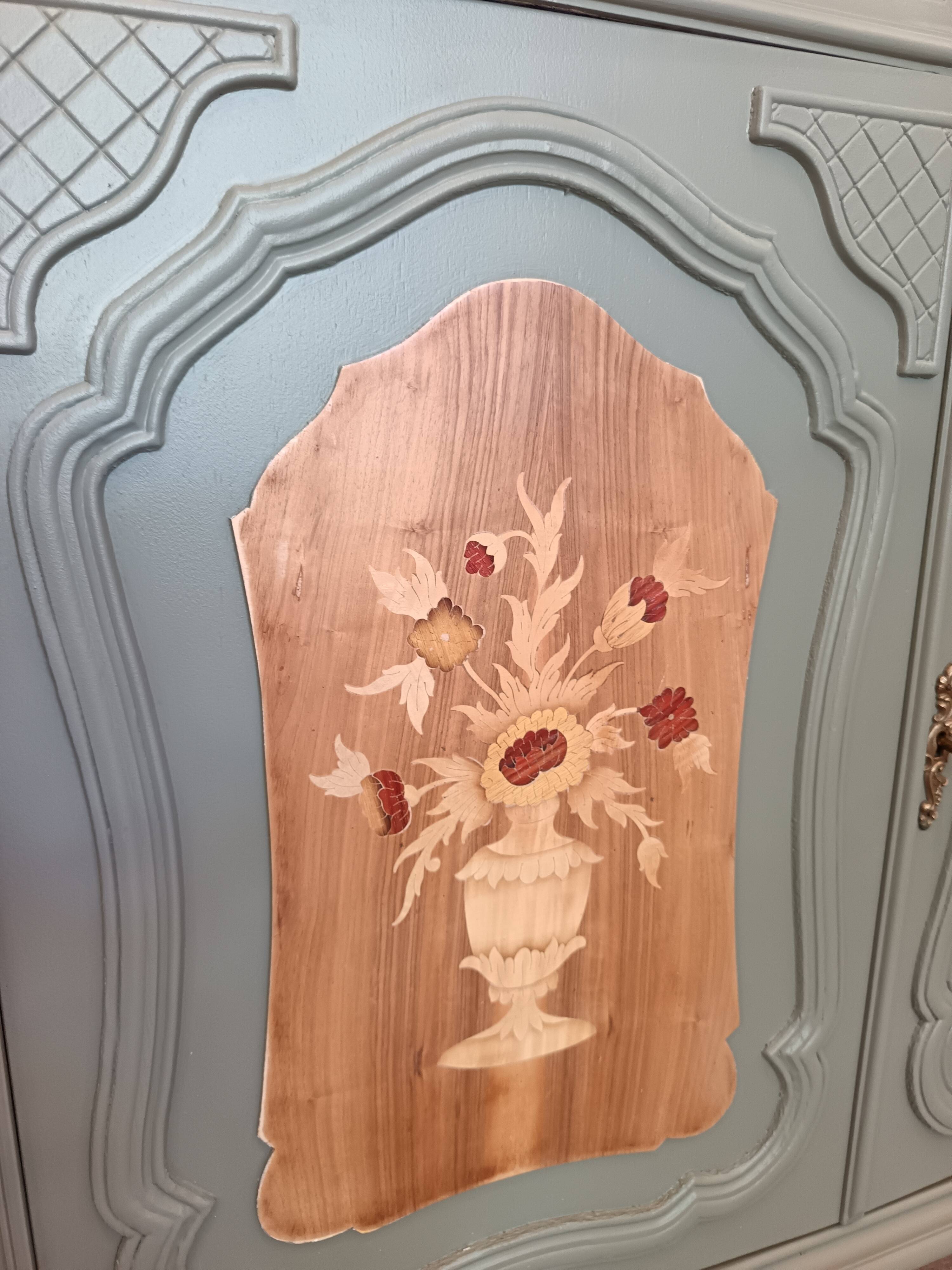 GREEN BRONZE AND WOOD BUFFET WITH MARQUETRY