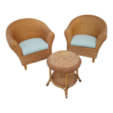 Pair armchairs wicker table Living room veranda vintage