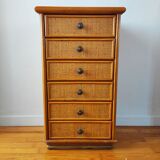Vintage rattan rag chest of drawers
