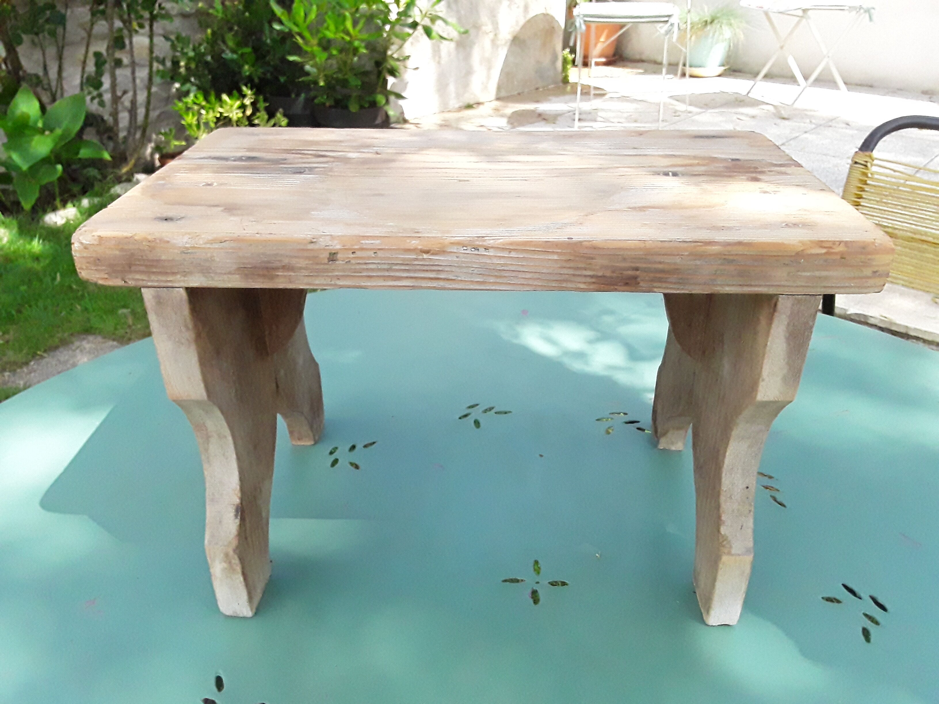 Antique bench stool in solid wood