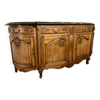 Louis XV sideboard in cherry wood – 4 doors, green Alpes marble top