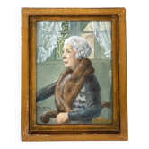Portrait par F. Bourgier ou Boursier Femme au vison Avril 1942 Aquarelle