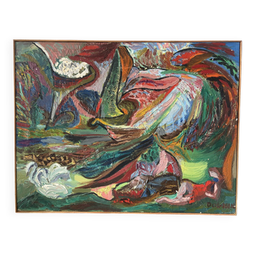 Abstract, oil on canvas signed Dognin