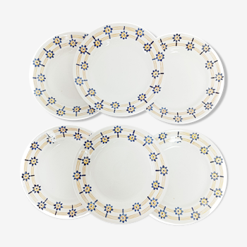 Set of 6 flat plates Sarreguemines, Royal