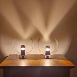 Pair of sculptural lamps in brushed metal – Design by Philippe Rogier