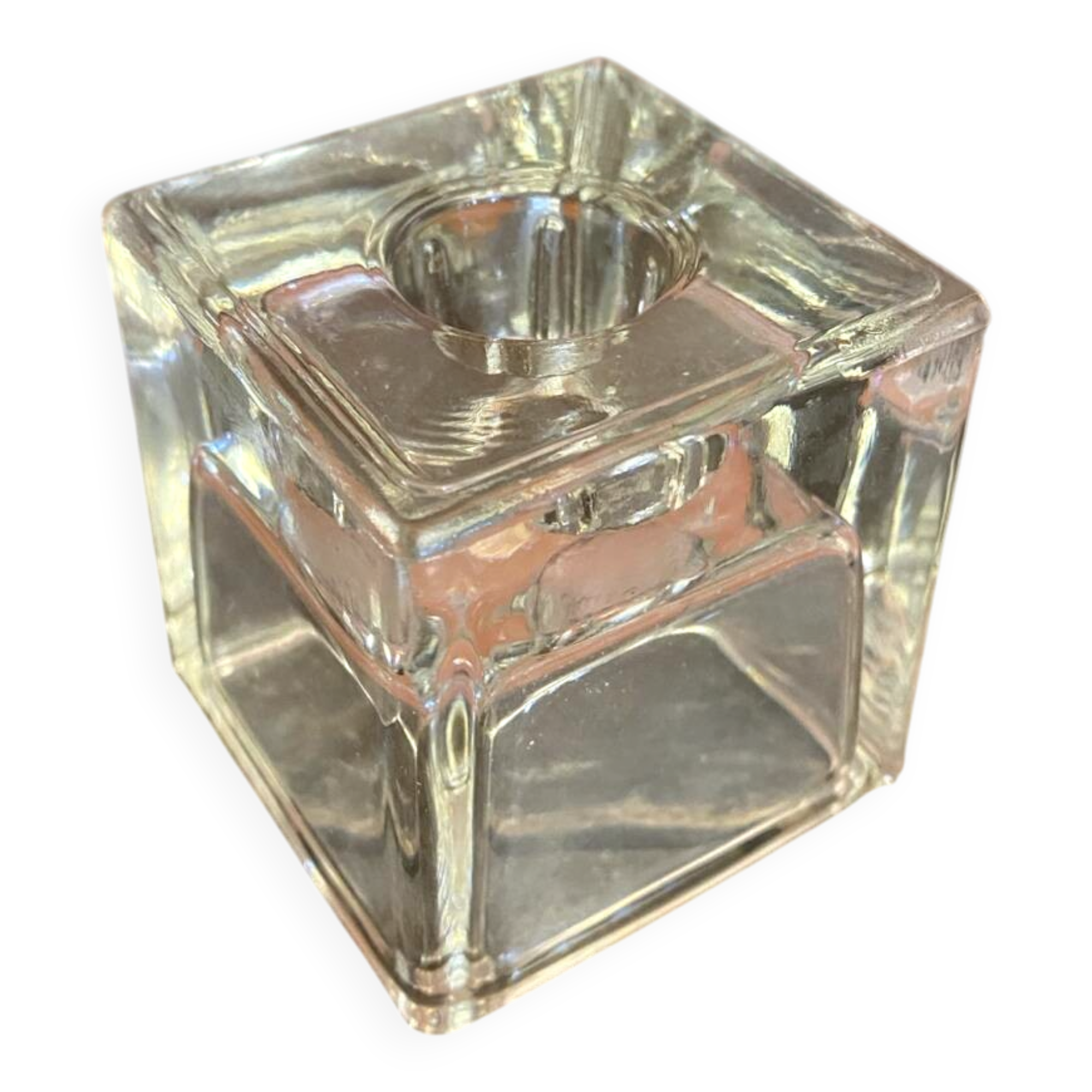Vintage 1970s Dansk Ice Cube Design Glass Candle Holder