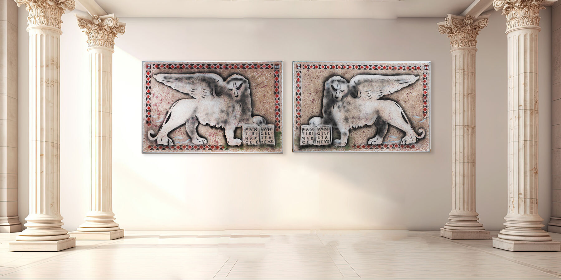 Paintings "lions of venice" by gio magri, set of 2, 1970s