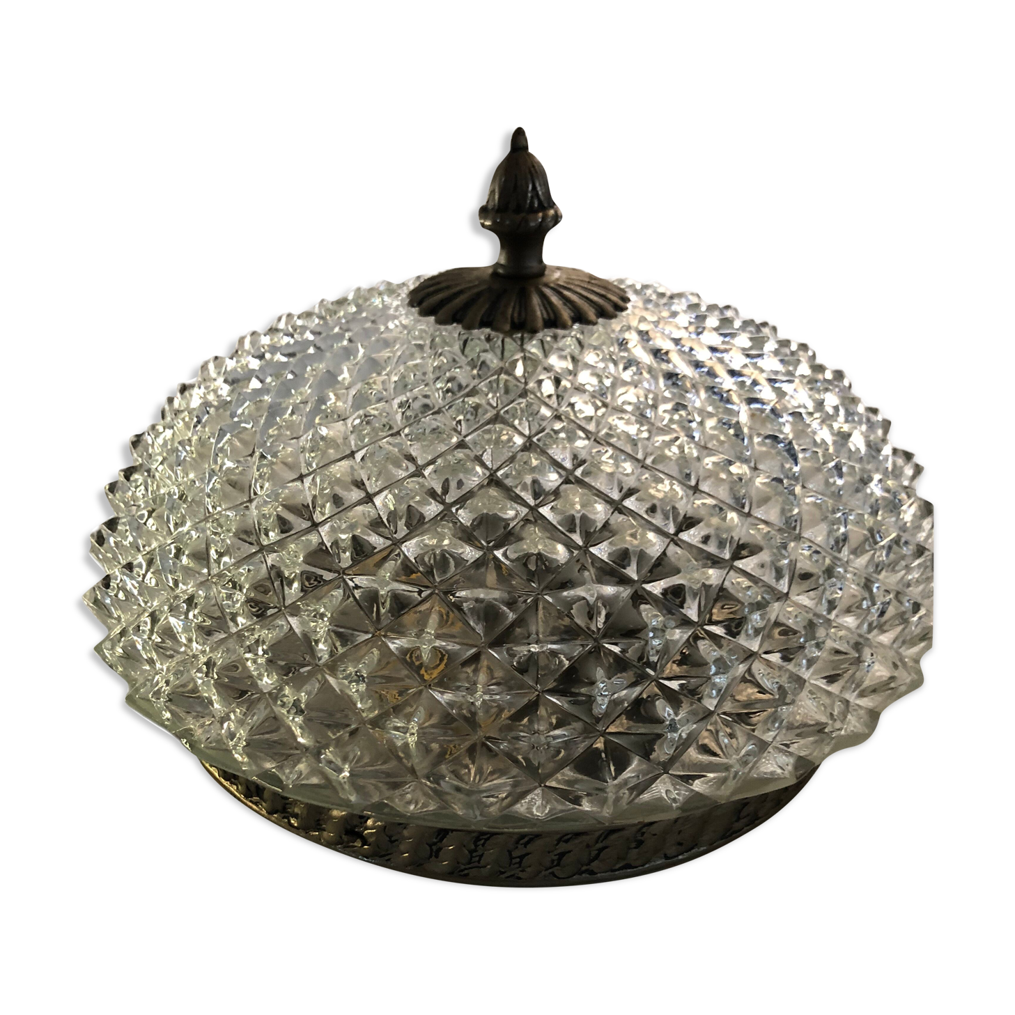 Ceiling lamp silver brass and glass 1950