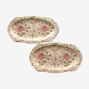 2 plats ovales en céramique à décor de roses par johnson bros modèle rose chintz