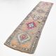 Fuchsia Vintage Oushak Runner Rug, Turkish Wool Hallway Carpet, 86x341 Cm