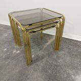 Brass and smoked glass nesting tables, 1970s