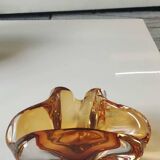 Murano ashtray/pocket tray free organic floral shape. amber tones. dim 17 x 14 cm