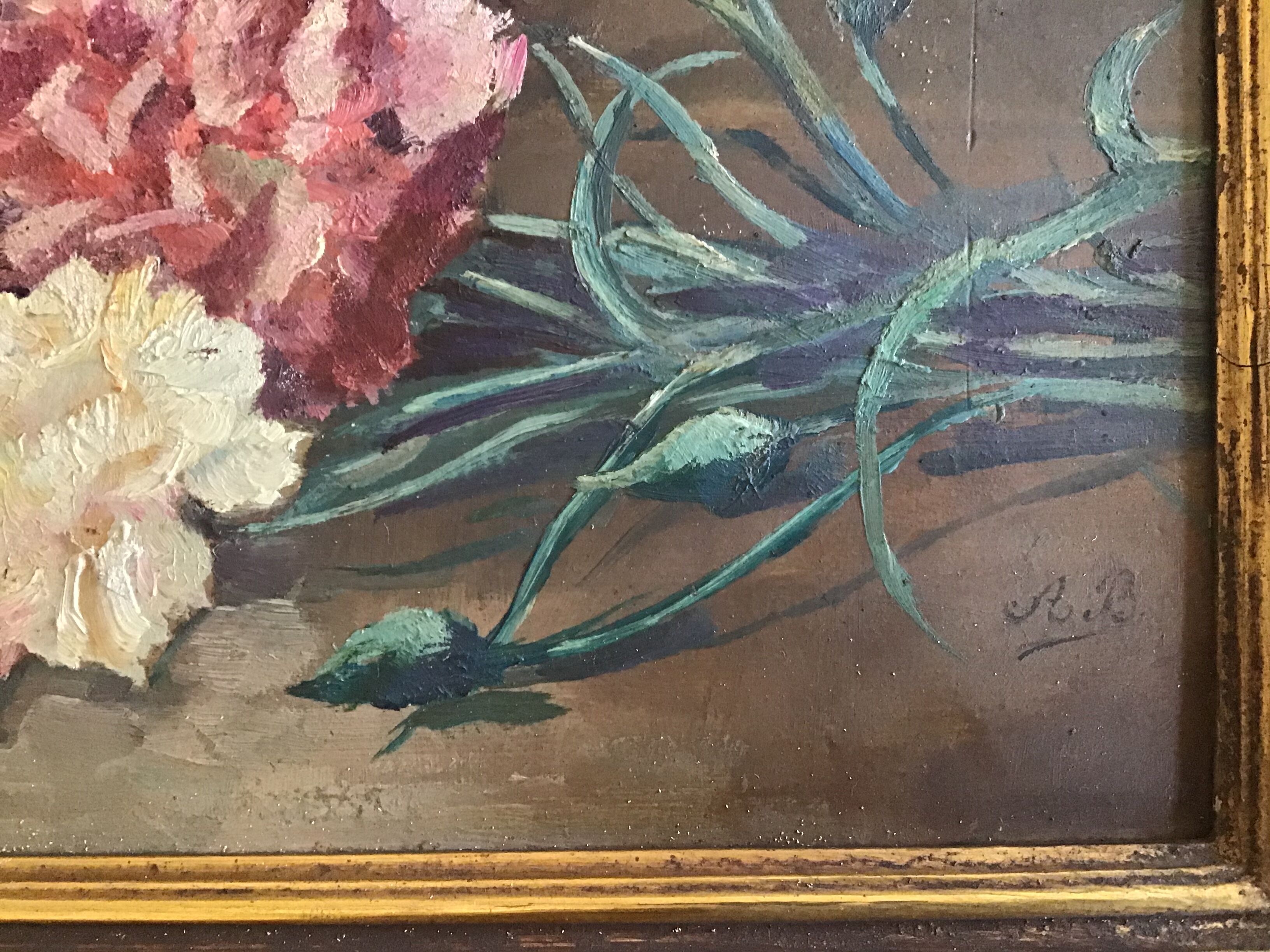 Tableau, bouquet de fleurs oeillets