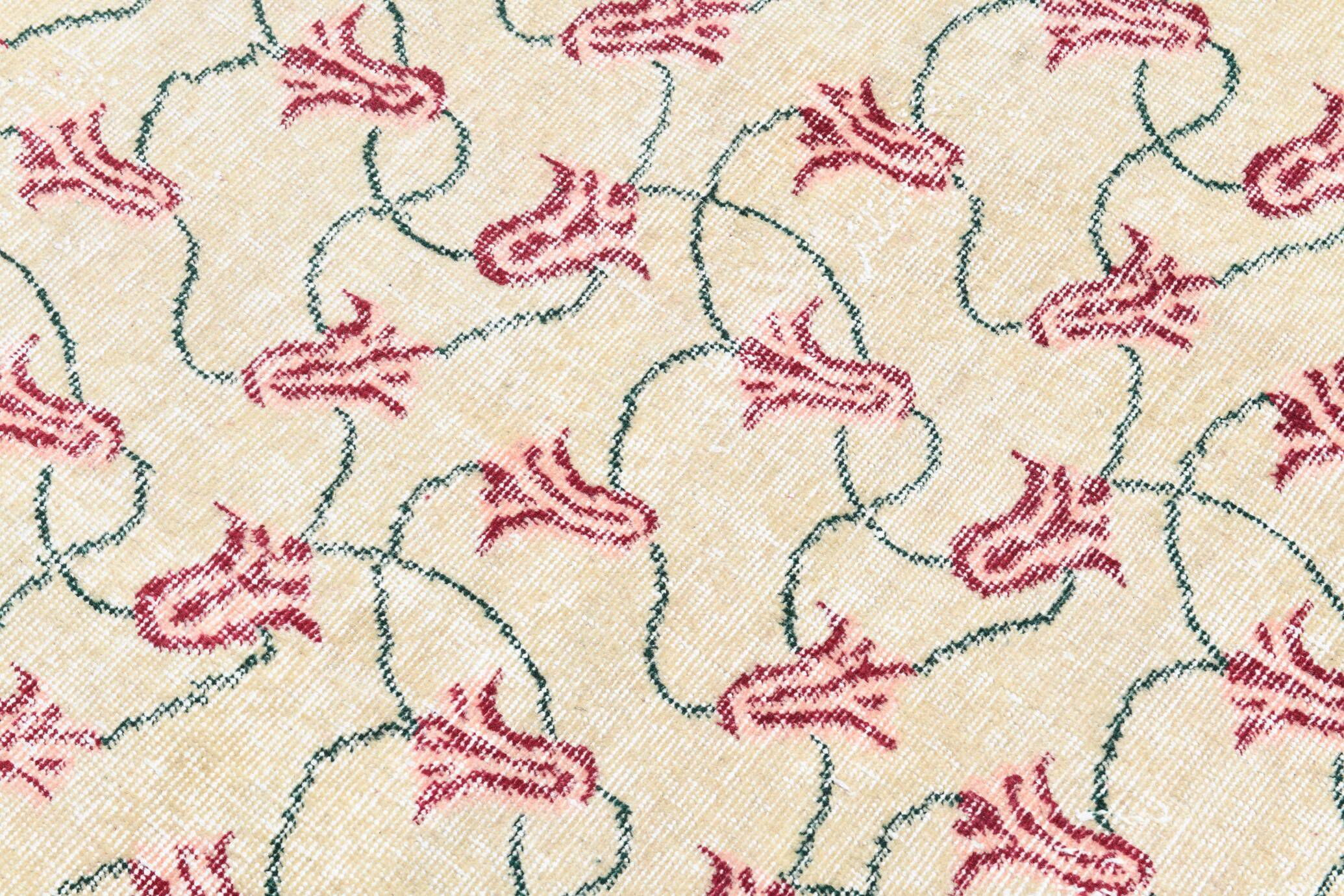 Beige & Burgundy Bordered  Floral Turkish Rug, Neutral Wool Rug, 194x290 Cm