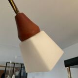 Scandinavian chandelier from the 60s in teak and opaline
