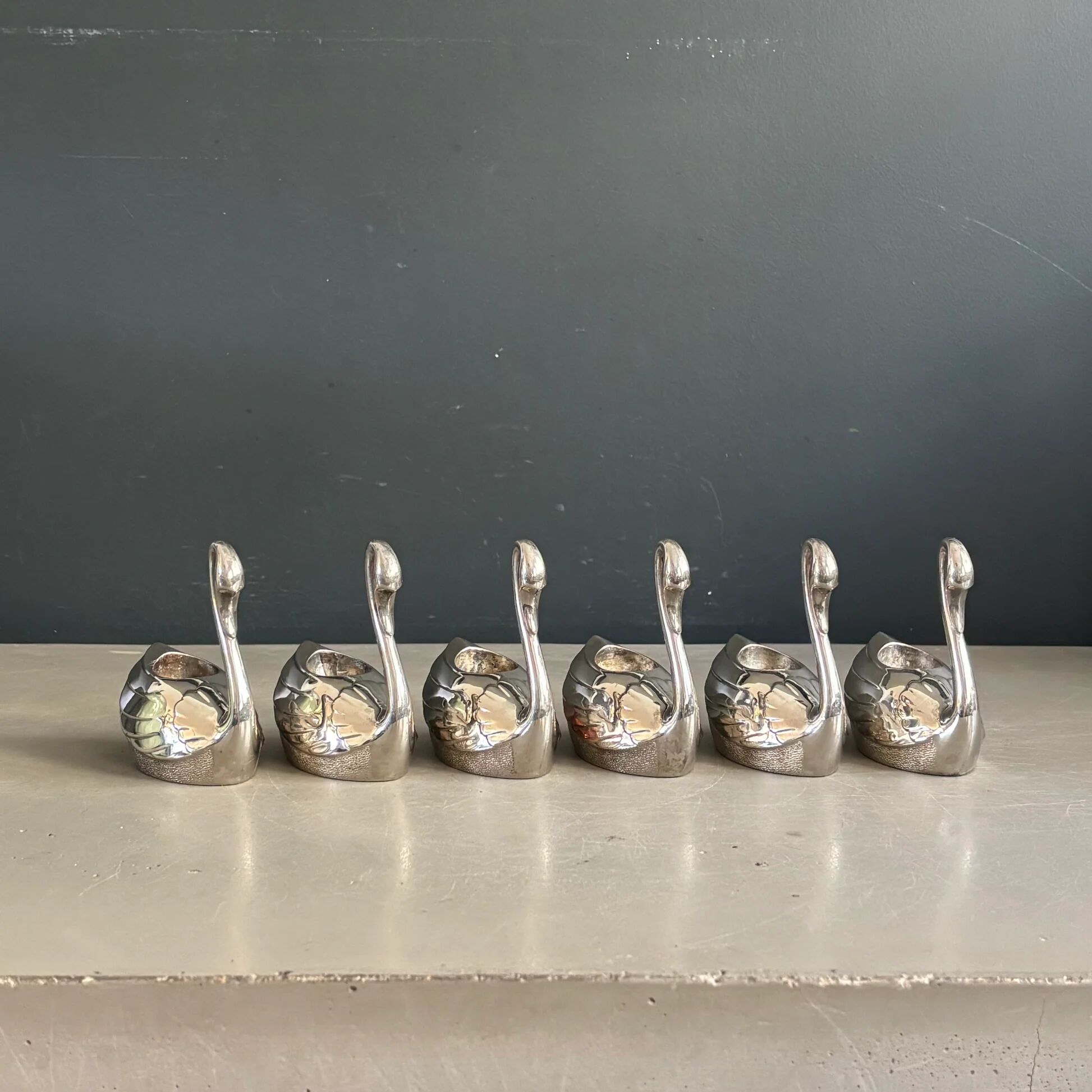 Set of 6 silver-plated swan candle holders