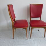 Set of five 50s wooden and red skai chairs