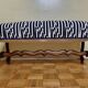 Vintage reupholstered solid wood footboard bench, kirkbydesign publisher fabric, 88 cm