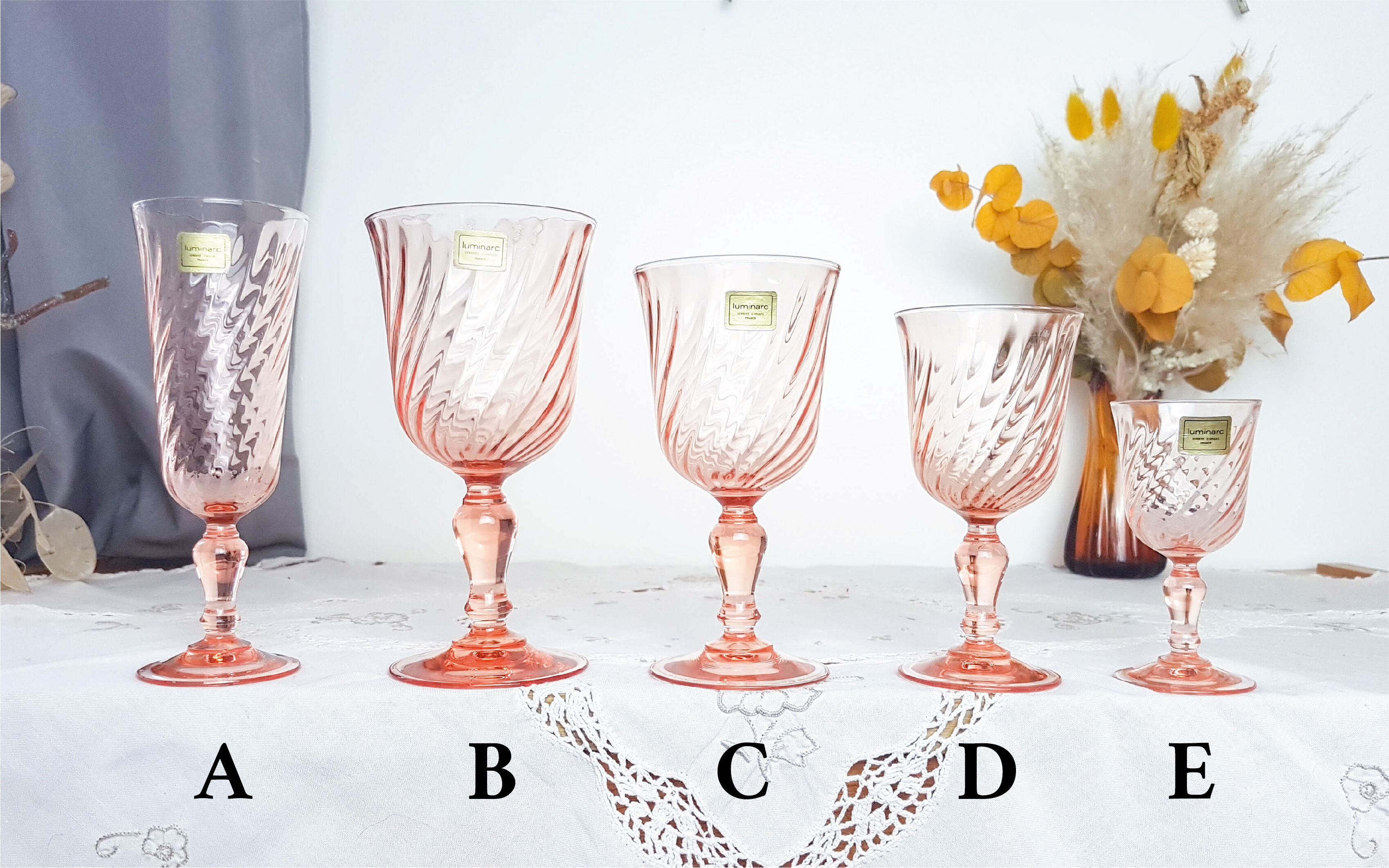 set of 6 red wine glasses pink rosaline luminarc arcoroc 14.5cm vintage