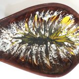 Vintage decorative dish in brown and yellow glazed ceramic from the 70s