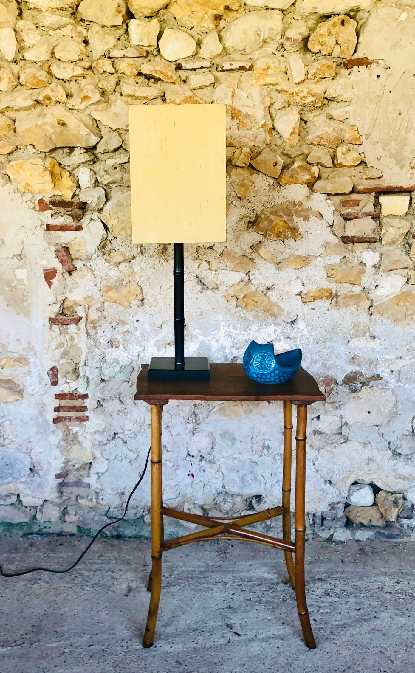 Large vintage side table in bamboo and rattan, circa 1930's