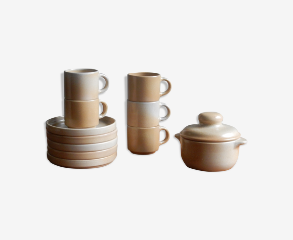 5 tasses à café, sous-tasses et sucrier Niderviller en grès des années 60 france