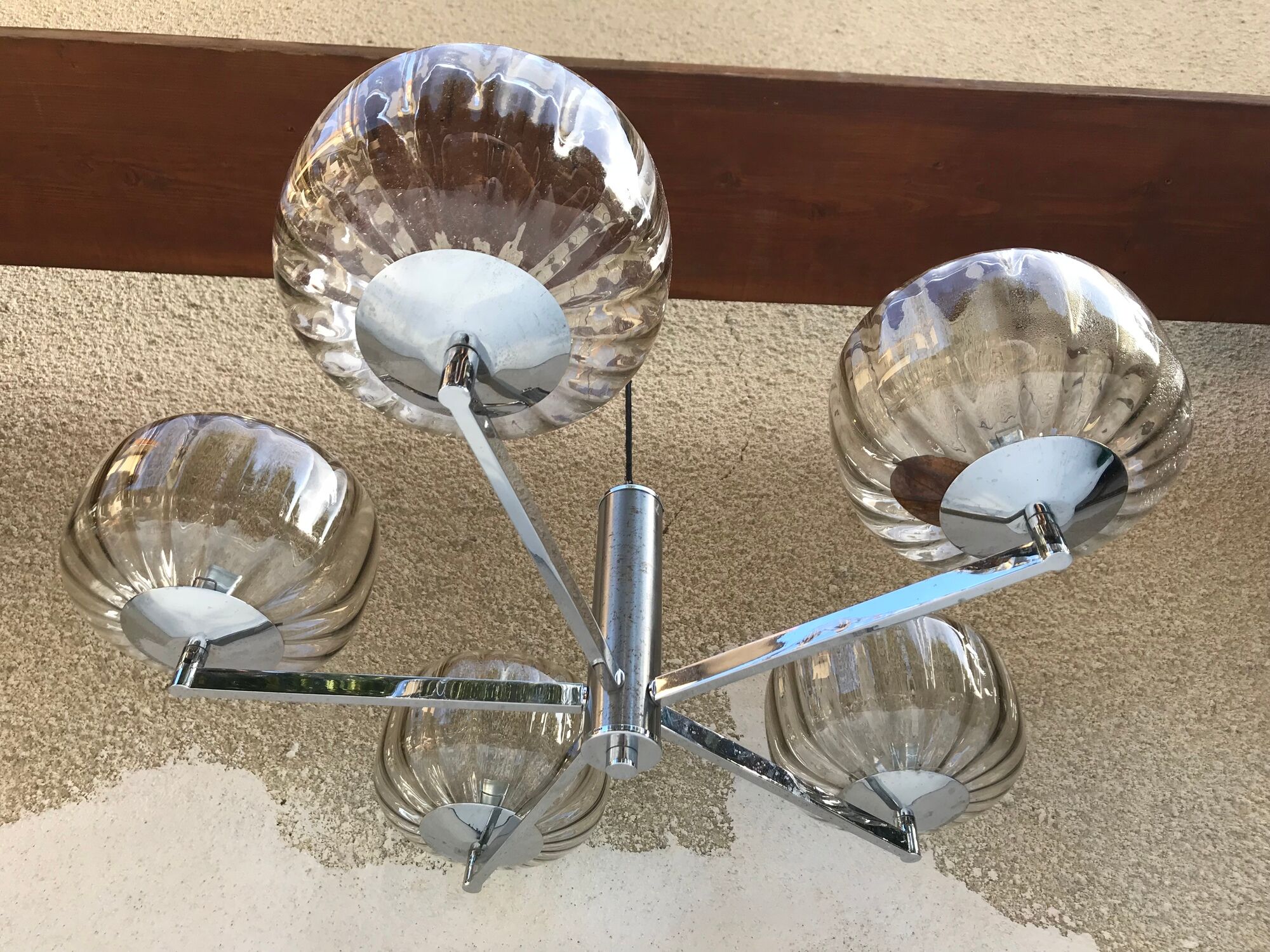 Chandelier 5 arm chromed metal old  70s vintage