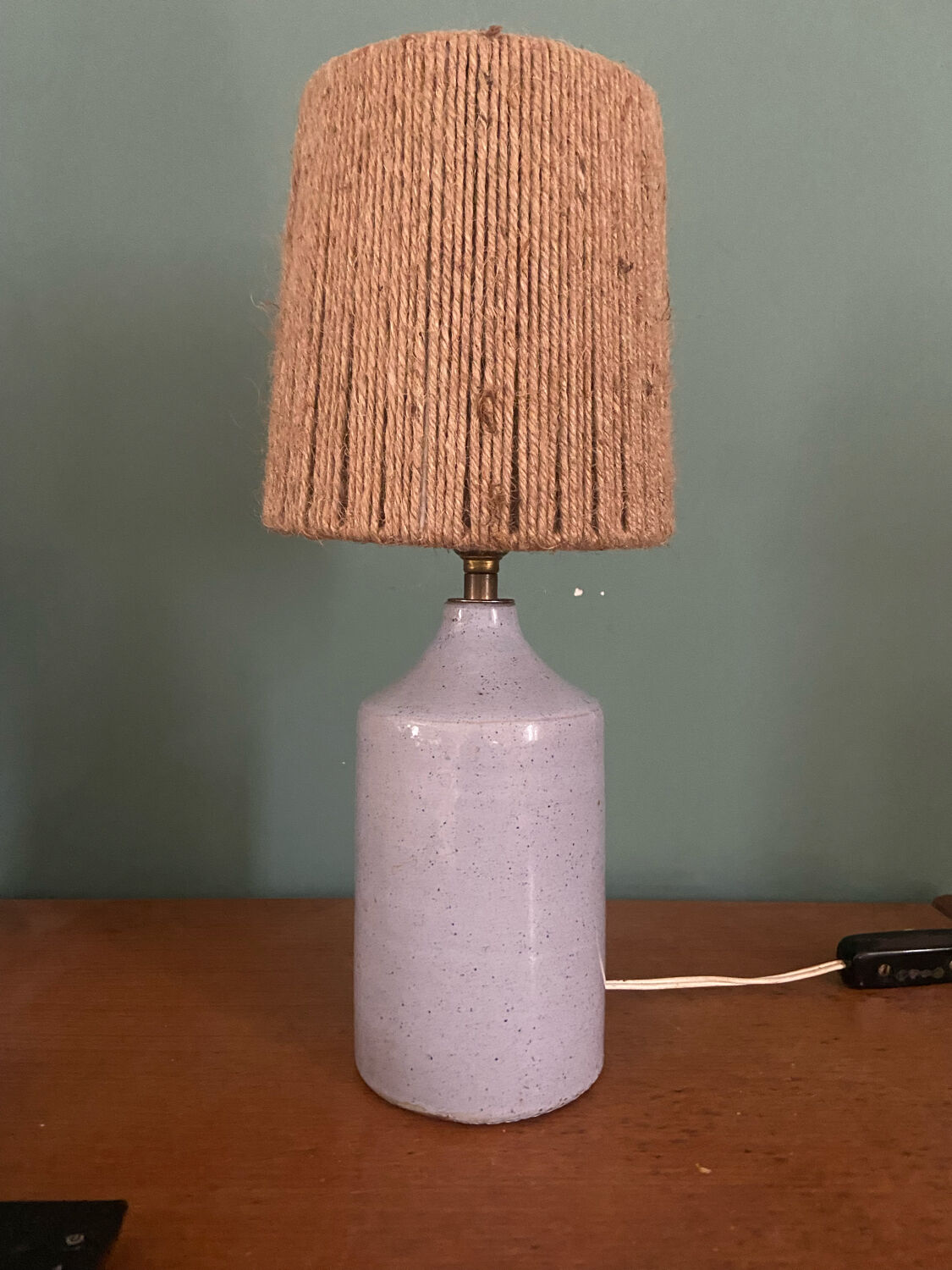Ceramic lamp and vintage rope lampshade