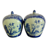 Pair of ginger jars with hand-painted blue decor