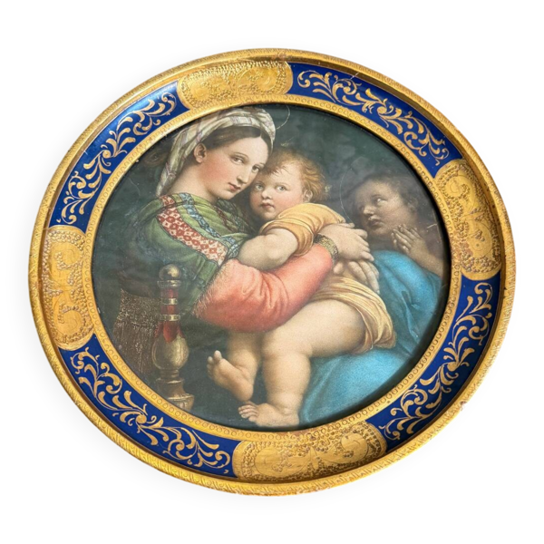 Cadre ancien reproduction de la Vierge à l’enfant de Raphaël