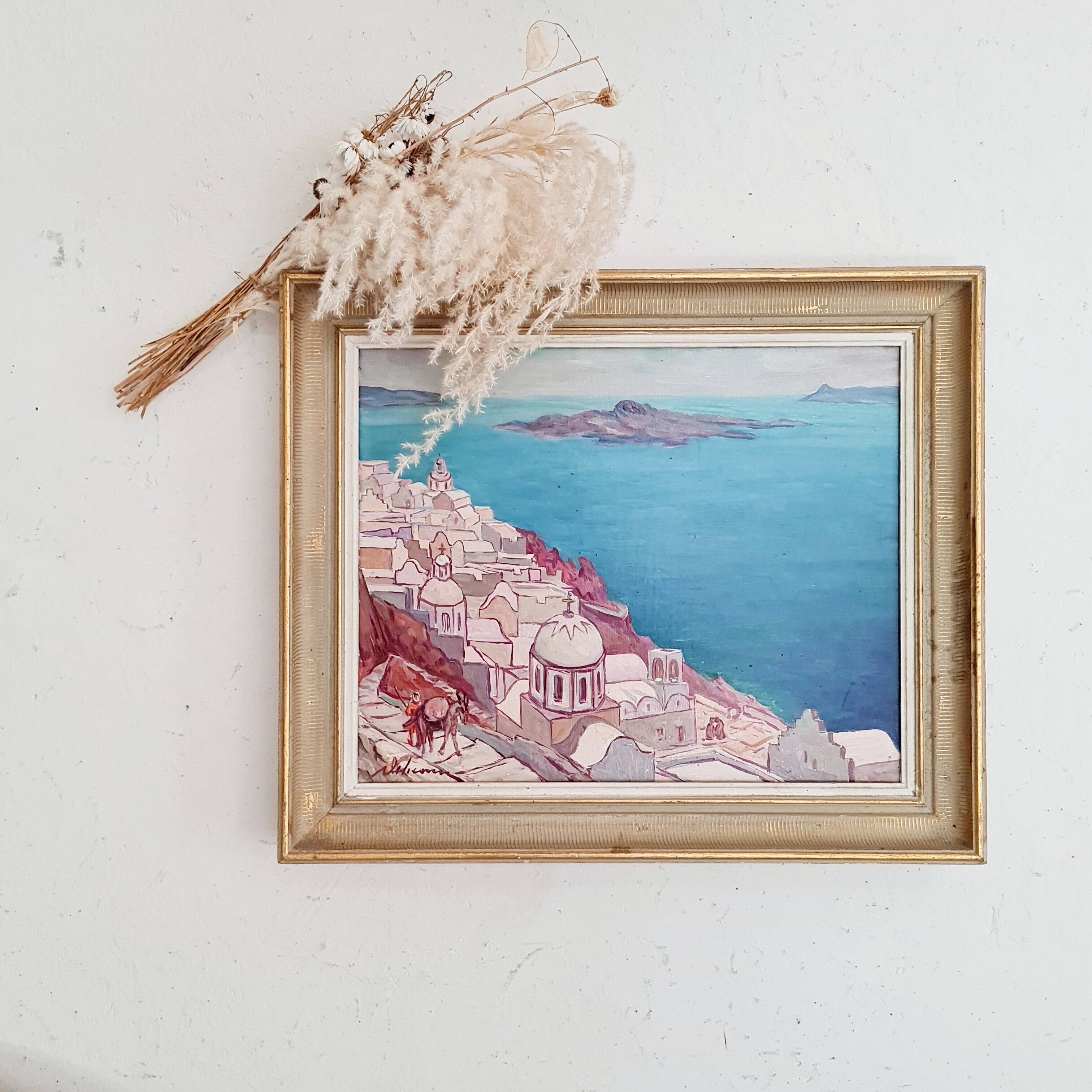 Old painting - old landscape oil painting - golden frame