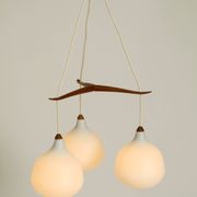 Pendant lamp with opal glass shades teak frame by Uno & Östen Kristiansson
