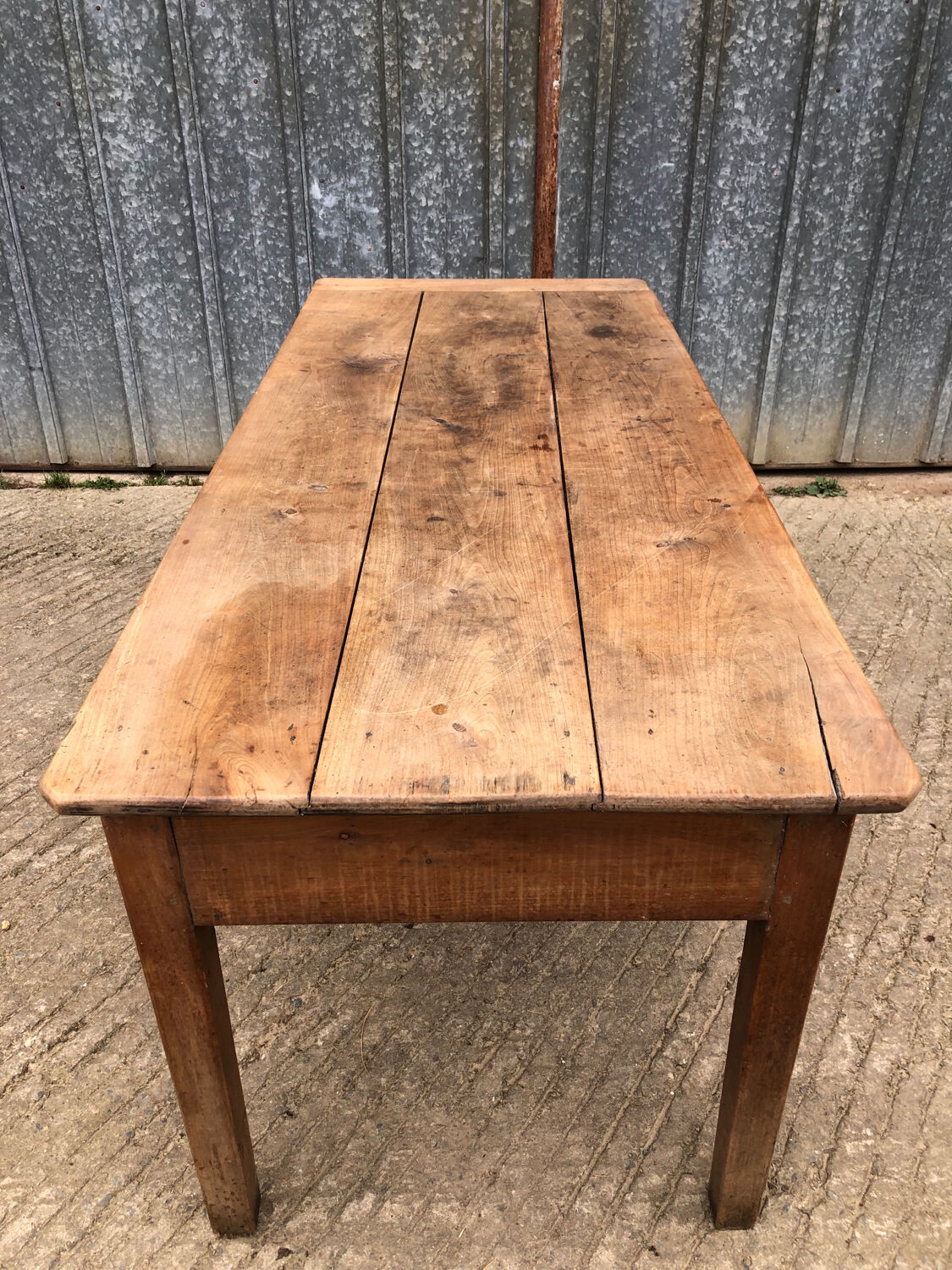 Antique cherry farmhouse table with 3 drawers