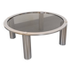 Vintage round coffee table in smoked glass and chrome metal from the 70s