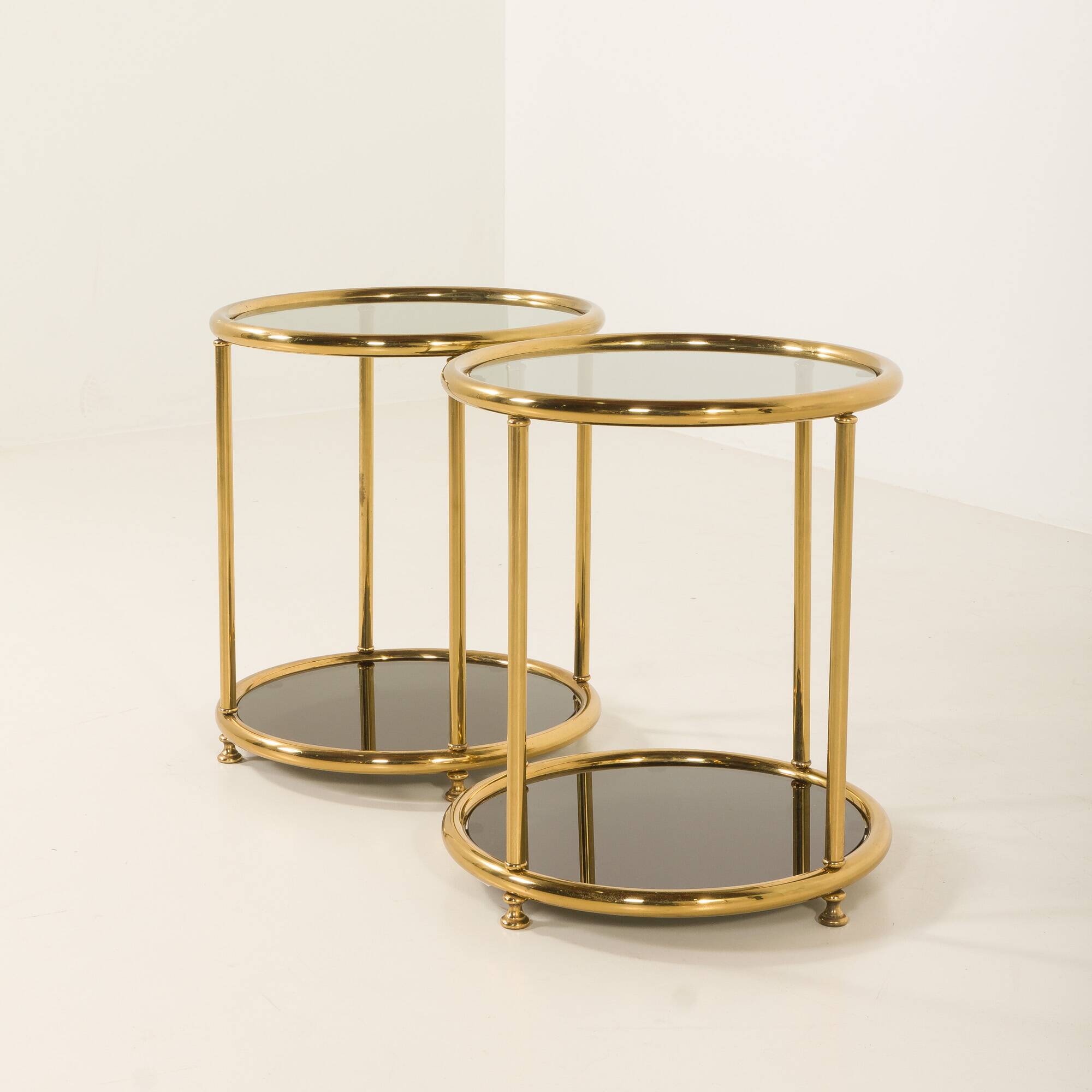 Hollywood Regency style mid century brass side tables, set of 2 , Italy