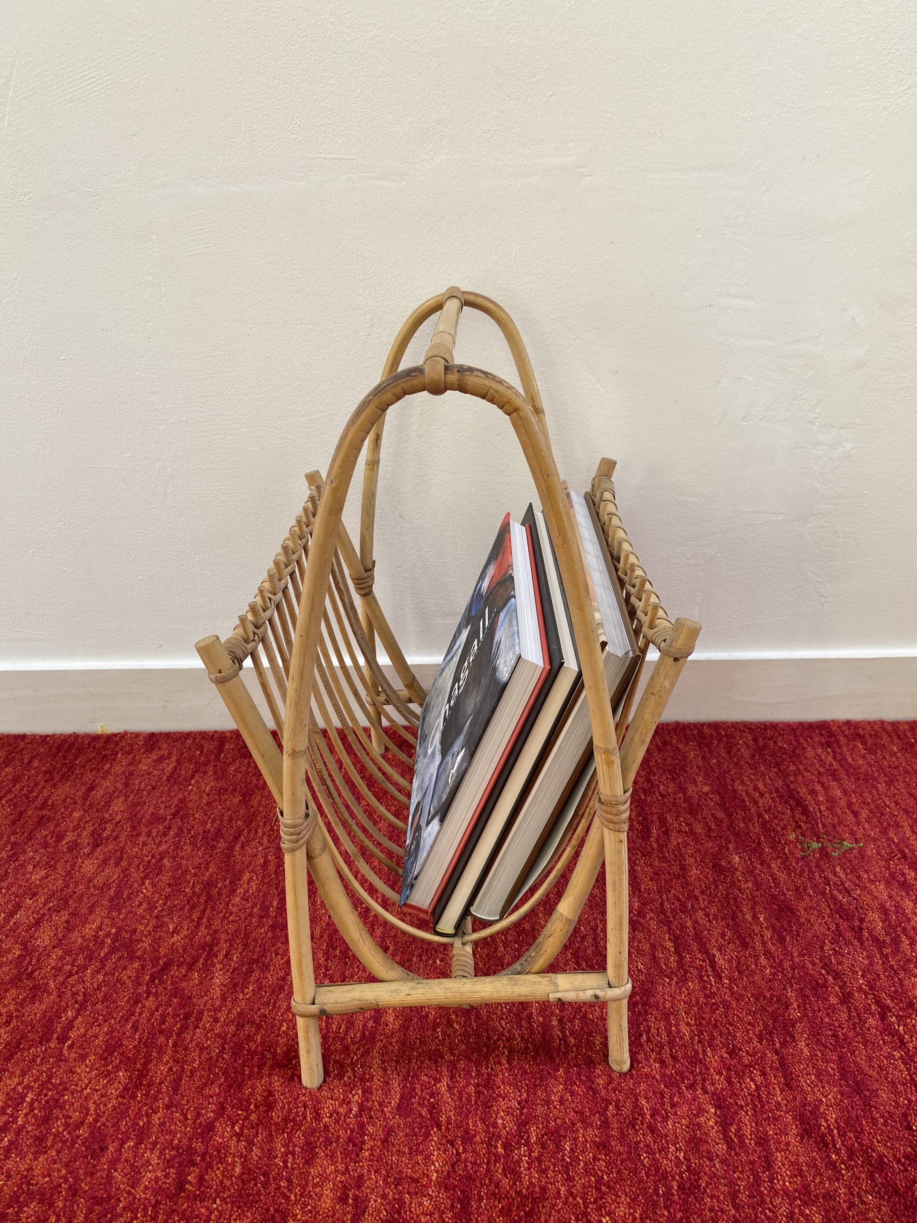 Vintage bamboo rattan magazine holder