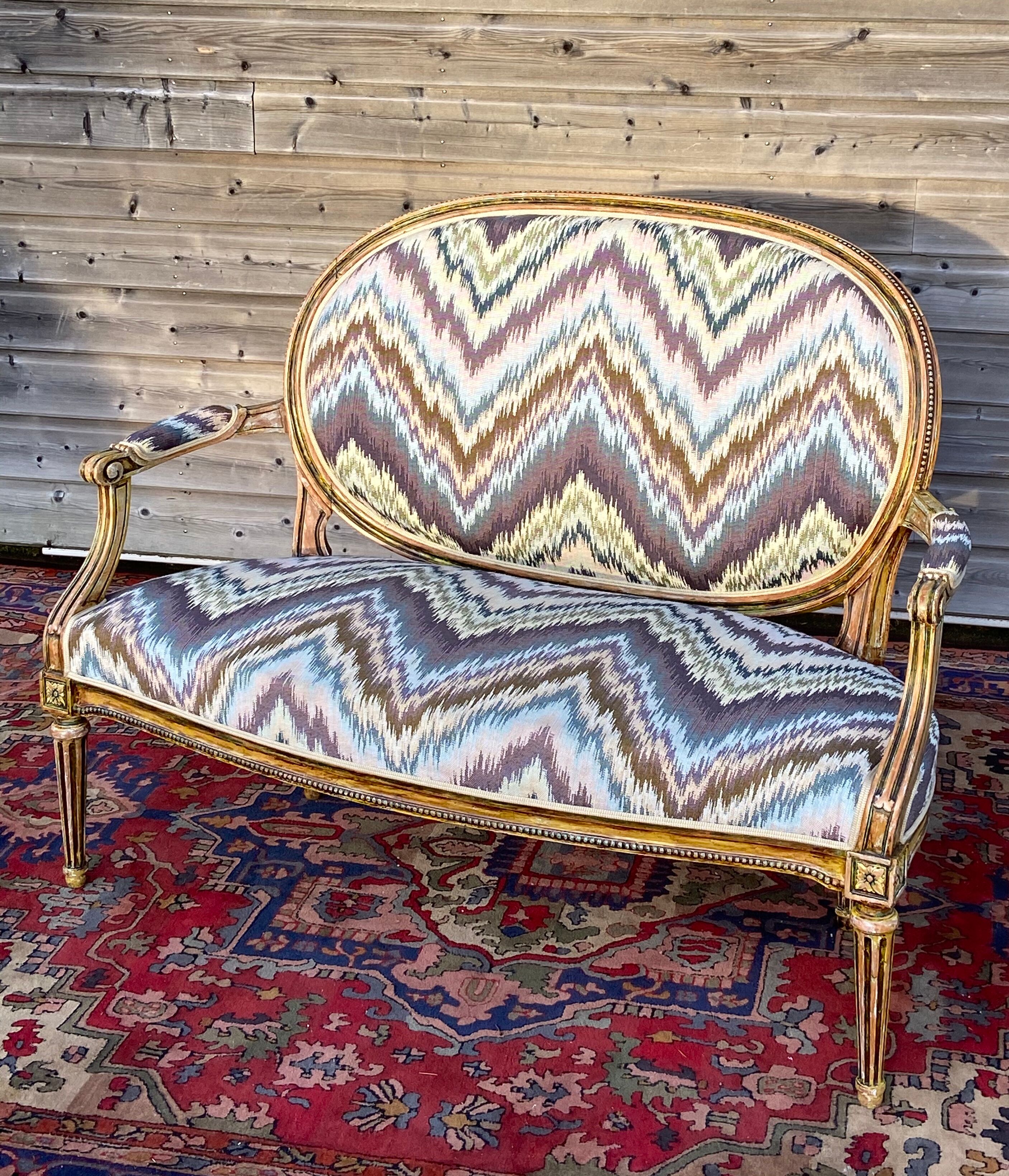 Louis XVI-style carved and lase-style wooden bench