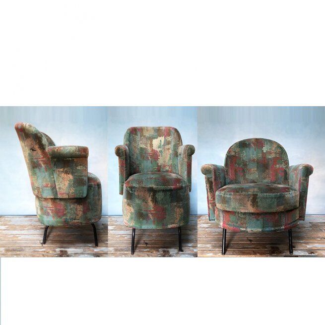 Fauteuil 50's en velours tapissier