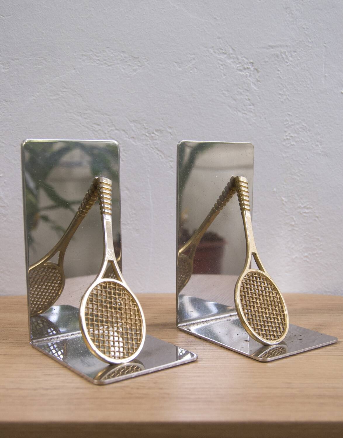 Paire de serre-livres vintage en forme de raquette de tennis – années 1980