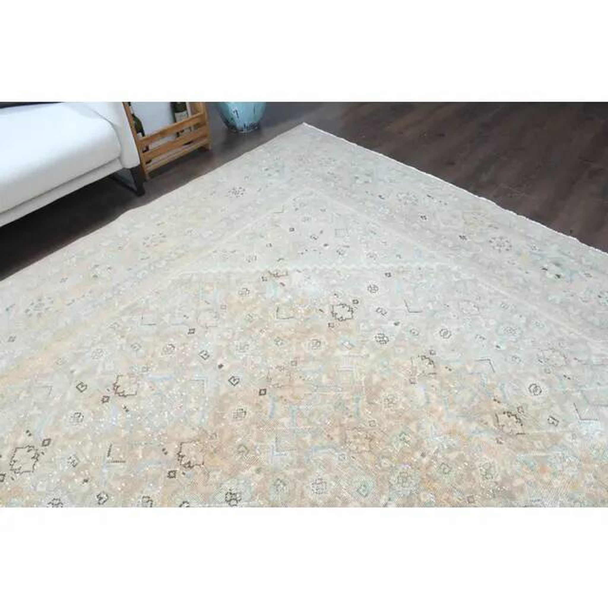 1970s Vintage Persian Handmade Wool Cotton Light Beige Area Rug 304x408