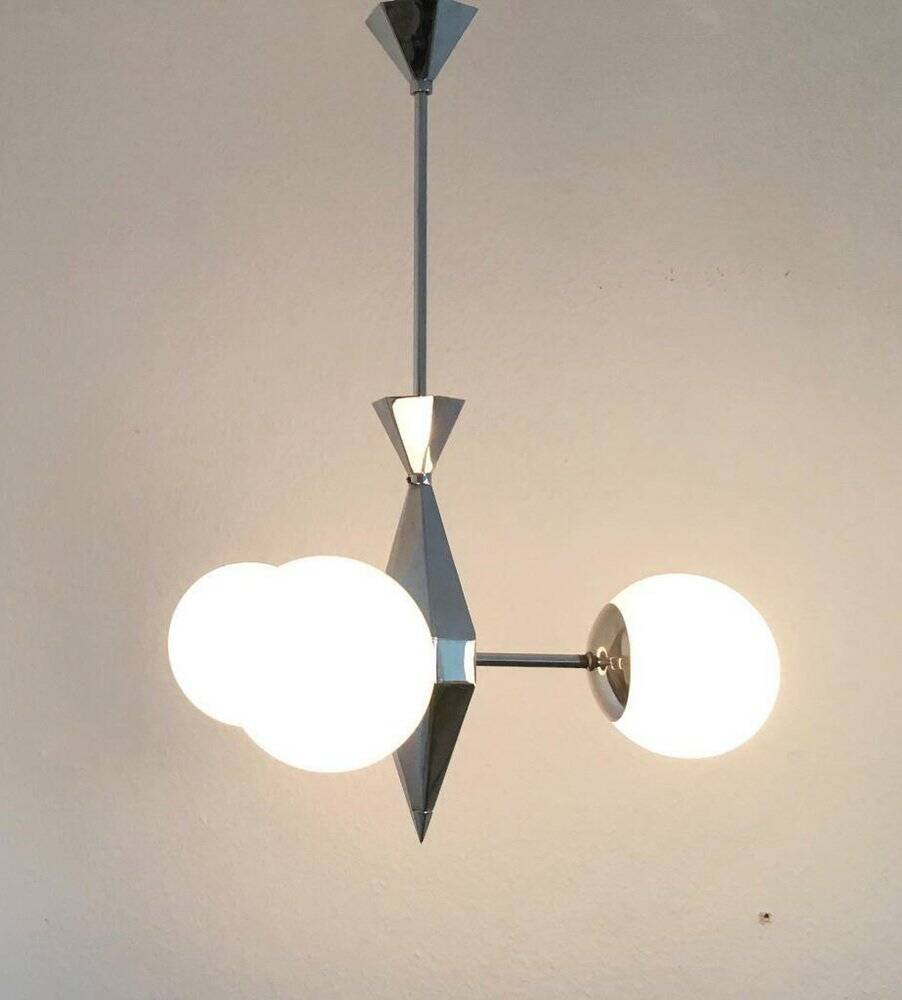 Art Deco Metal and Glass Chandelier